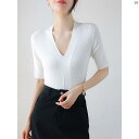 レディース ファッション レディース オシャレ コーデ 春 秋 夏 レディース ブラック Vネック コットン 半袖 セーター サマー スリムフィット プルオーバー インナーウェア ピット ストリップ ボトム トップ ハイエンド