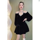 レディース ファッション コーデ 春 夏 秋 初秋 婦歳 服 セット ハイエンド 小柄 ドレス フランス 軽量 贅沢 美しい ベルベット スタッズ 付き トップス 2点セット
