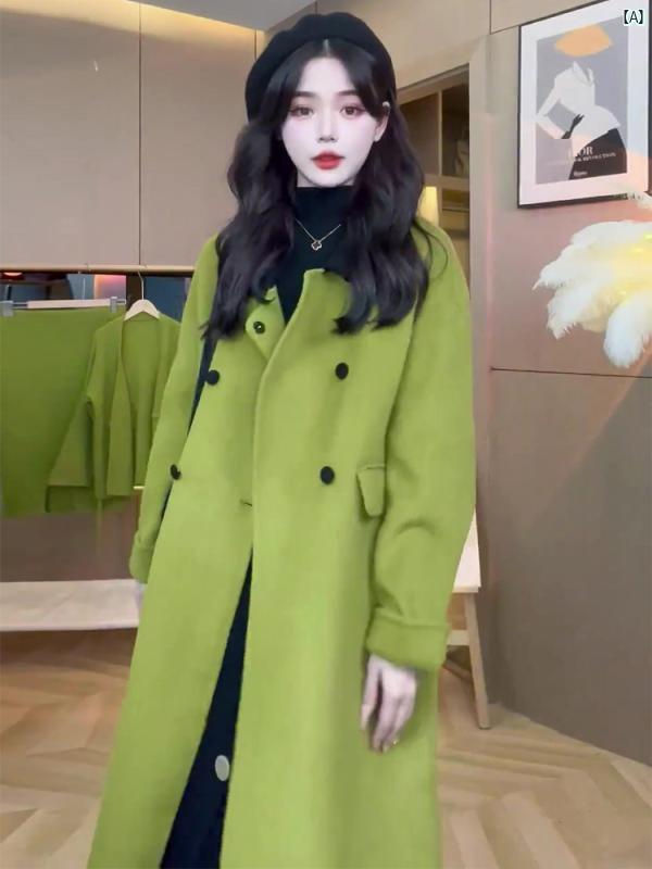 レディース　ファッション　コーデ　春　夏　秋 美しく 韓国 優しい ウール コート 高級感 秋 レディース グリーン す(4)