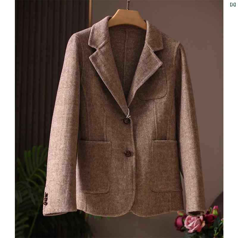 レディース　ファッション　コーデ　春　夏　秋 Kou Mijia レトロ ヘリンボーン パターン スリム 両面 コート ショート ウール スーツ ジャケット レディース