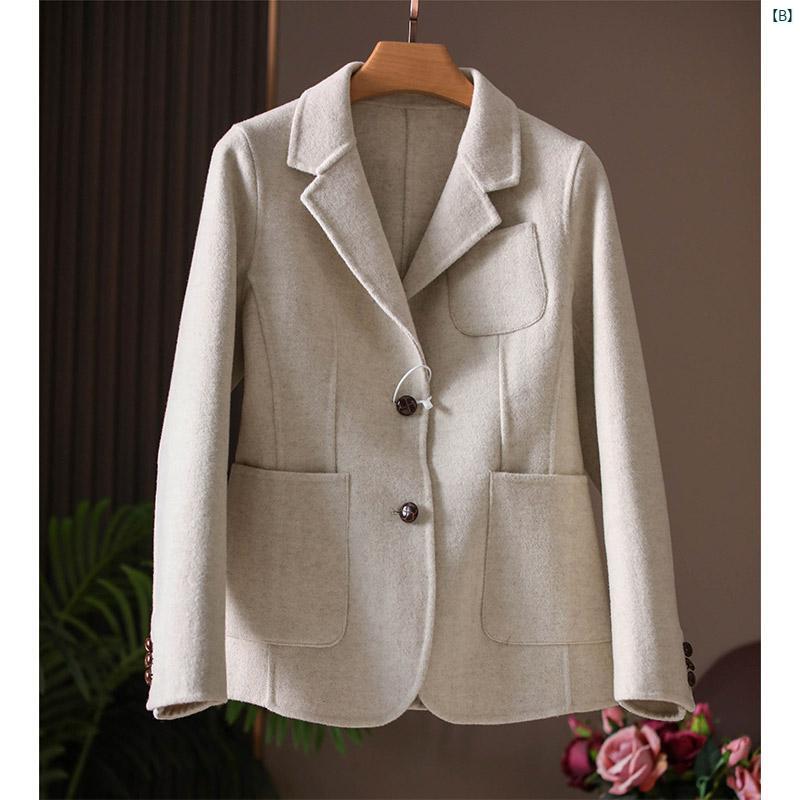 レディース　ファッション　コーデ　春　夏　秋 Kou Mijia レトロ ヘリンボーン パターン スリム 両面 コート ショート ウール スーツ ジャケット レディース