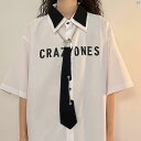 レディース ファッション レディース オシャレ コーデ 春 秋 夏 UATONLINE 初秋 アメリカン ブラック ホワイト コントラスト ネクタイ 長袖 シャツ メンズレディース イン
