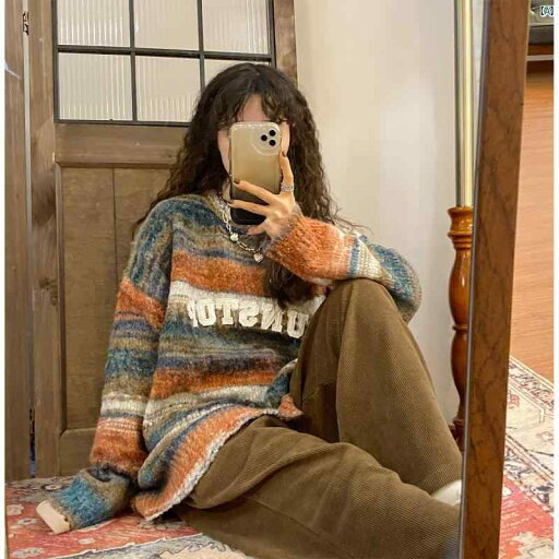 レディース ファッション レディース オシャレ コーデ 春 秋 夏 UATONLINE アメリカン レトロ 厚手 ポップ ストライプセーター レディース 冬 レディース ファッション レディース オシャレ コーデ 春 秋 夏 UATONLINE アメリカン レトロ 厚手 ポップ ストライプセーター レディース 冬