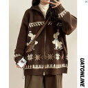 レディース ファッション レディース オシャレ コーデ 春 秋 夏 UATONLINE 冬 アメリカン レトロ カレッジ ウサギ ジャカードセーター ニットカーディガン ジャケット レディース