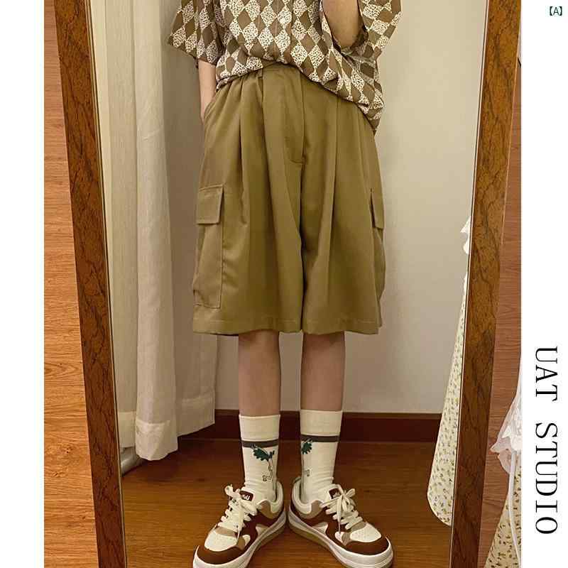 レディース ファッション レディース オシャレ コーデ 春 秋 夏 UATONLINE 夏 レトロ カーキ カーゴ ショーツ レディースカジュアル ストレート 5 分 パンツ