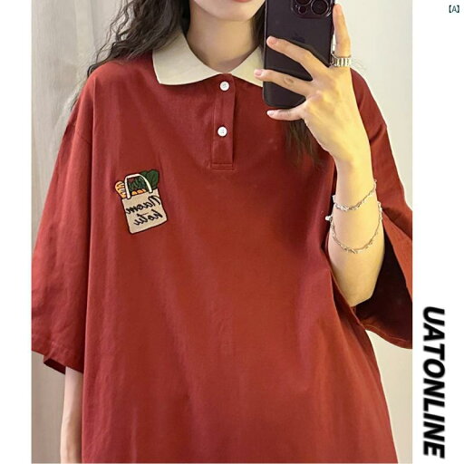 レディース ファッション レディース オシャレ コーデ 春 秋 夏 UATONLINE 夏 アメリカン レトロ 野菜 プリント ポロシャツ レッド 半袖 Tシャツ レディース レディース ファッション レディース オシャレ コーデ 春 秋 夏 UATONLINE 夏 アメリカン レトロ 野菜 プリント ポロシャツ レッド 半袖 Tシャツ レディース