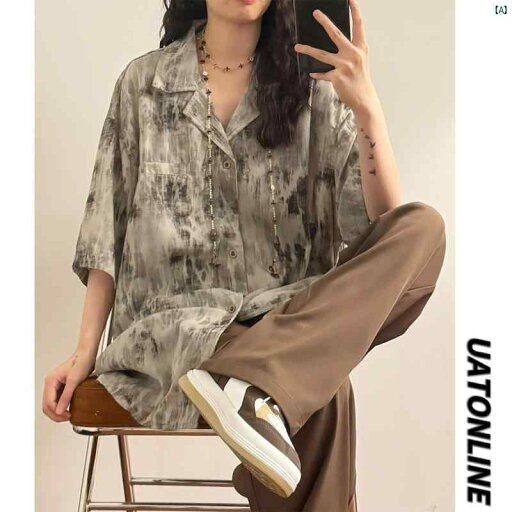 レディース ファッション レディース オシャレ コーデ 春 秋 夏 UATONLINE 夏 アメリカン レトロ ストリート 絞り染め 古風 カジュアル 半袖 シャツ レディース レディース ファッション レディース オシャレ コーデ 春 秋 夏 UATONLINE 夏 アメリカン レトロ ストリート 絞り染め 古風 カジュアル 半袖 シャツ レディース