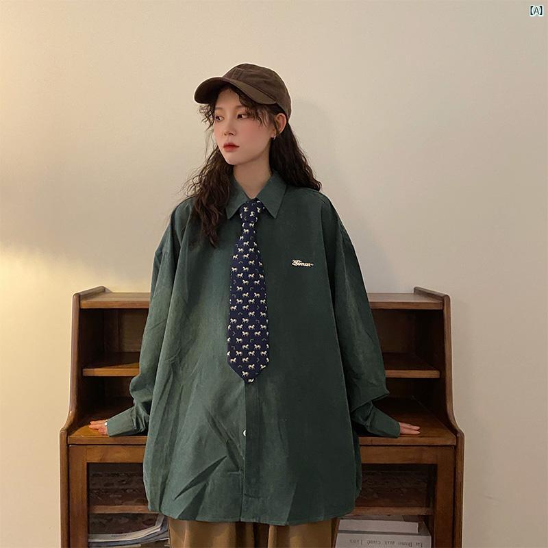 レディース　ファッション　レディース　オシャレ　コーデ　春　秋　夏 UATONLINE 秋新 アメリカン レトロ シンプル 無地 長袖 シャツ ジャケット