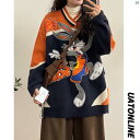 レディース ファッション レディース オシャレ コーデ 春 秋 夏 UATONLINE 冬 アメリカン レトロ ウサギ カラー ブロック セーター Vネックプルオーバー レディース