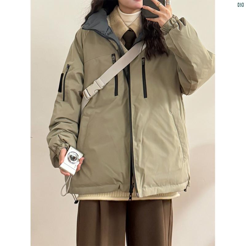 レディース　ファッション　レディース　オシャレ　コーデ　春　秋　夏 UATONLINE 冬 アメリカン レトロ 暖かい リバーシブル ホワイトダックダウン ジャケット コットンジャケット レディース