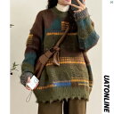 レディース ファッション レディース オシャレ コーデ 春 秋 夏 UATONLINE 秋冬 レトロ ストライプニット セーター ラウンドネックプルオーバー メンズレディース