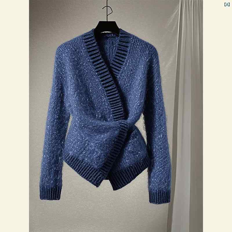 硫酸 銅 衣装 秋 レディース フランス ハイエンド トップ ブルー ウエスト ニット セーター ジャケット