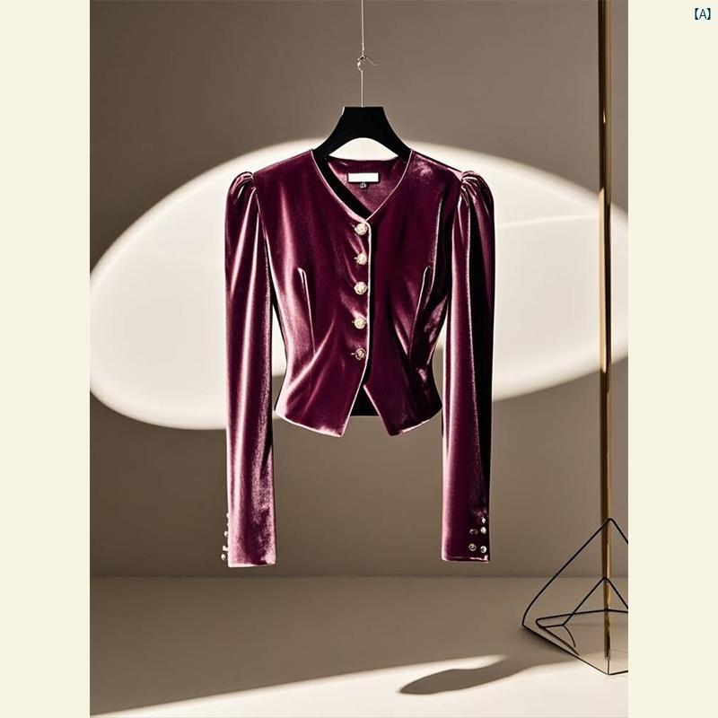 美しい トップス ユニーク ハイエンド レディース レッド ウエスト ベルベット シャツ