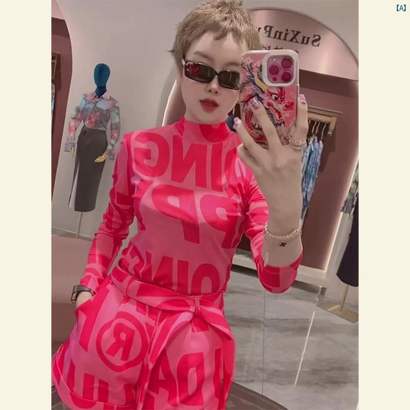 秋 フレンチシック 衣装 ステーション ハイエンド プリント 長袖 ジャンプ スーツ レディース