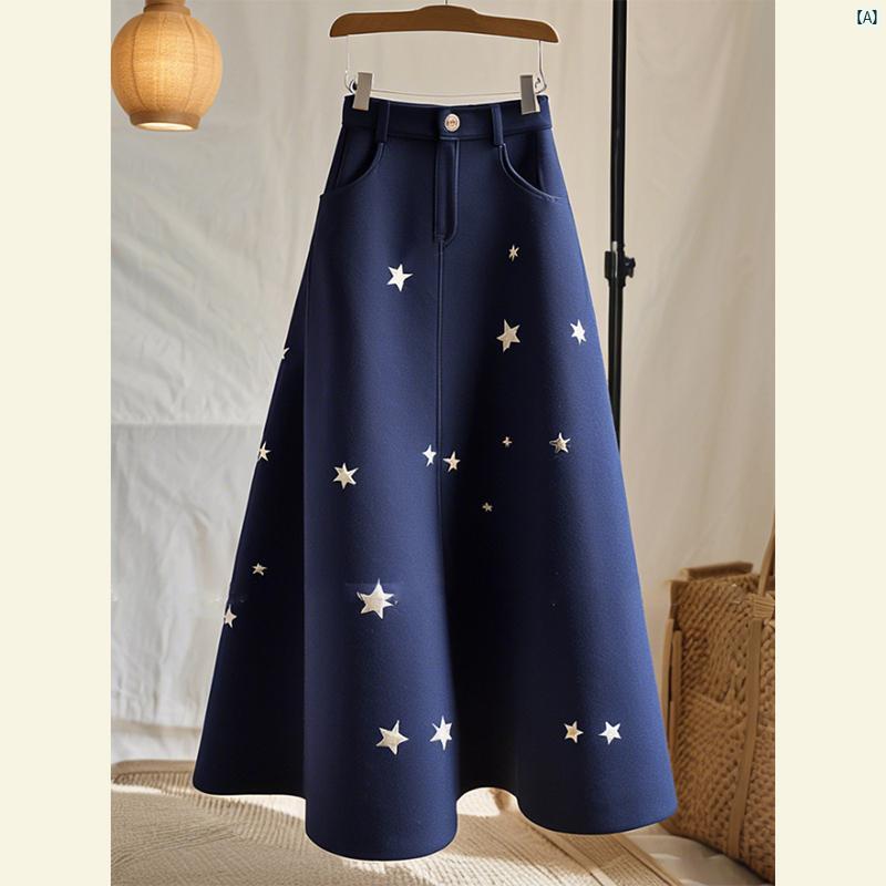 硫酸 銅 秋 レディース ハイエンド Aラインイン アンブレラ スカート ブルー スター ハイウエスト ドレ..