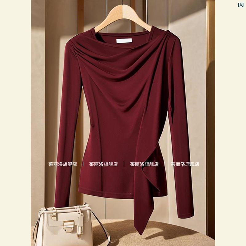 アンカー レッド ハイエンド ウエスタン インナートップ ワイン 秋 レディース フリル Tシャツ