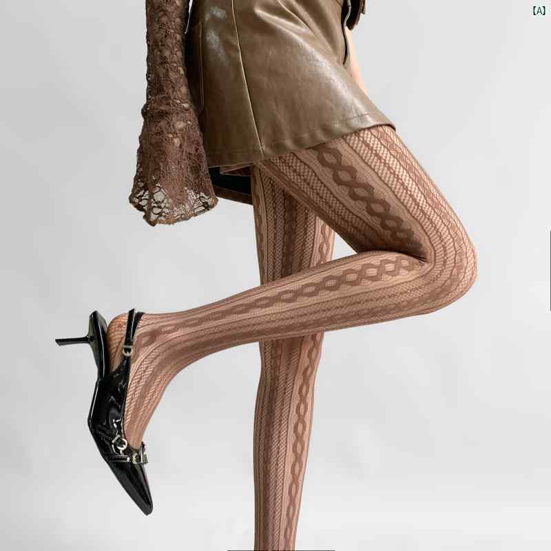 夜 教室 ストッキング レディース 春秋 薄手 ブラウン ツイスト ストライプ レース 網 タイツ ソックス パープル レトロ