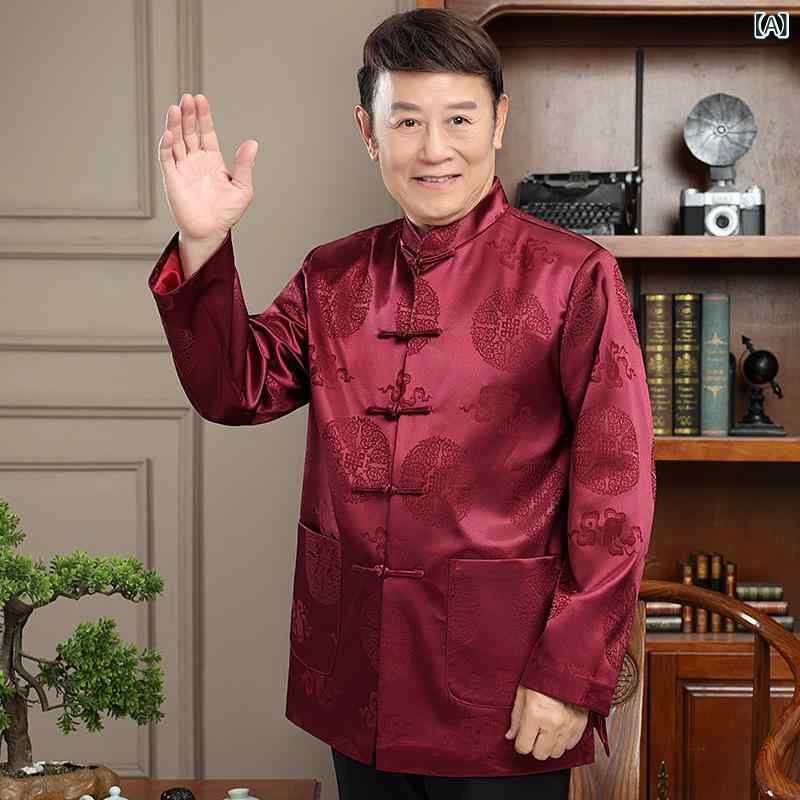唐装 メンズ アウター ジャケット セットアップ 漢服 中華風 中高年 シニア 紳士 祖父 父親 おじいちゃん 服 普段使い カジュアル リバーシブル 双面着 長袖 羽織り 民族衣装 トップス ポリエステル 秋 秋冬 レッド ブルー 大きいサイズ 上着 primes-shop-10252616 プライムズ商店 サンプル画像2