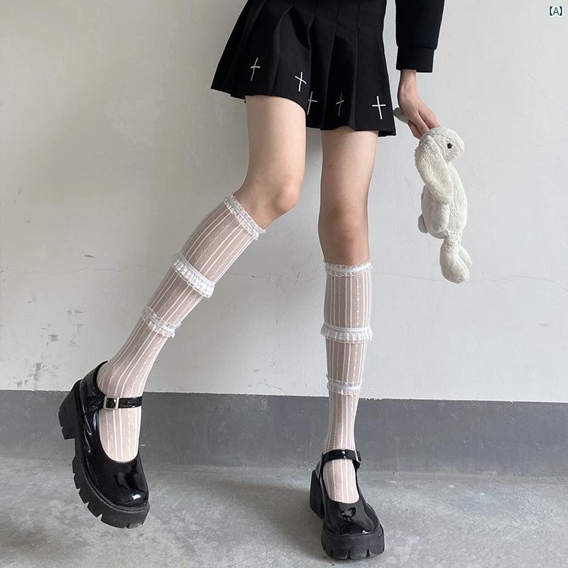 夜 教室 ロリータ 靴下 レディース 秋 ミディアム チューブ レース かわいい ふ くら ぎ ガラス(4)