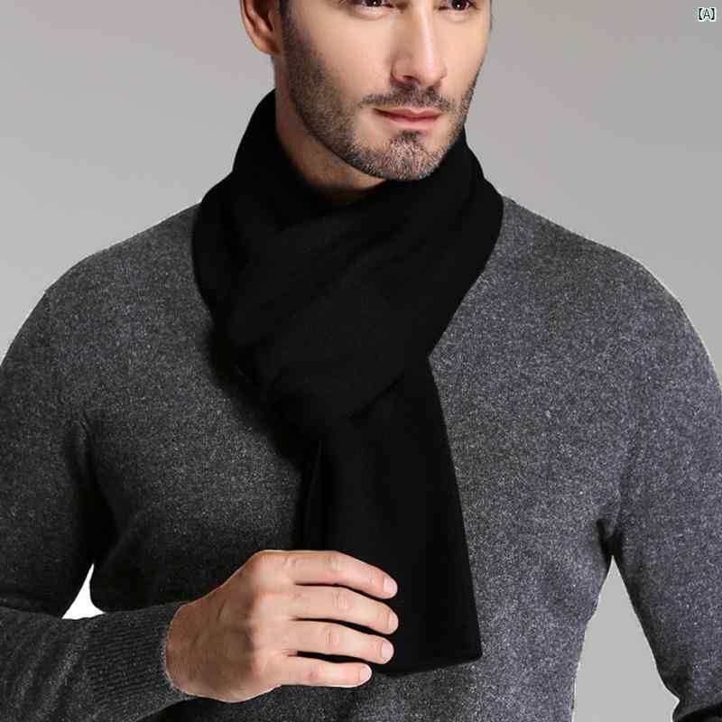 シャロン ウール ニット ソリッドカラー ブラック メンズ スカーフ ウィンター 冬 厚く 暖かい 狭い