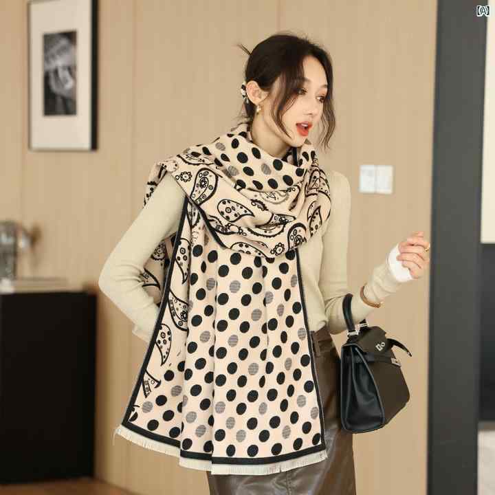 韓国 水玉 カシューナッツ カラーマッチング スカーフ レディース 秋冬 ネック レトロ 厚く 暖かい 冷..