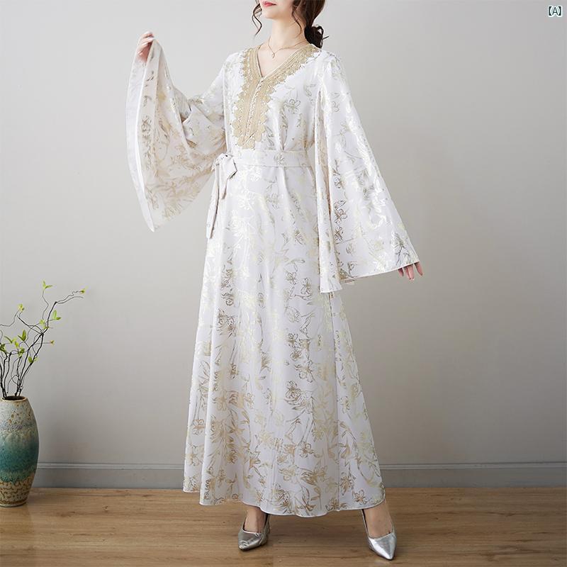 レディース　ファッション　コーデ　春　夏　秋 中東 エスニック ローブ Vネック ホットスタンピング ..