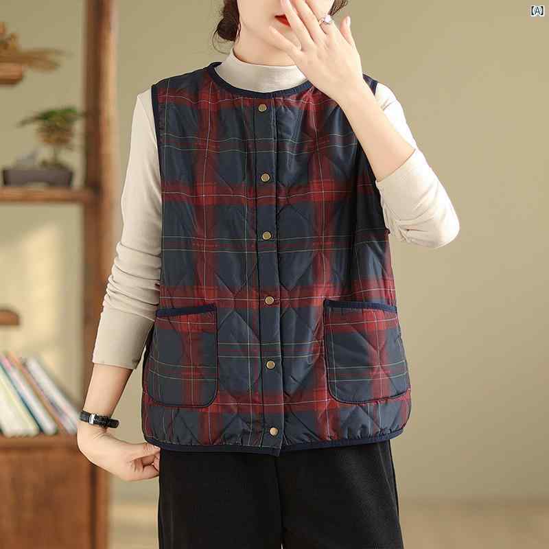 レディース　ファッション　コーデ　春　夏　秋 秋冬 チェック柄 ショート ベスト レディース 暖かい ..