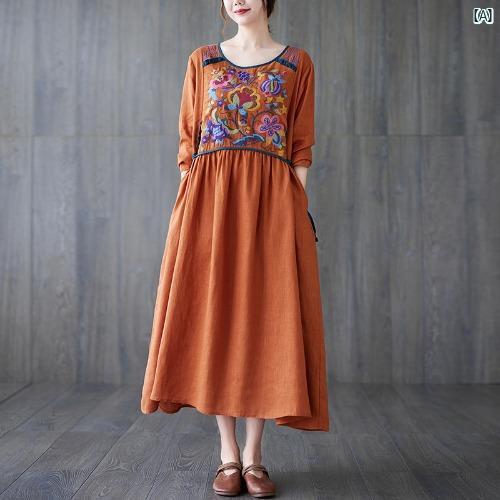 エスニックレディース刺繍花ドレス中...