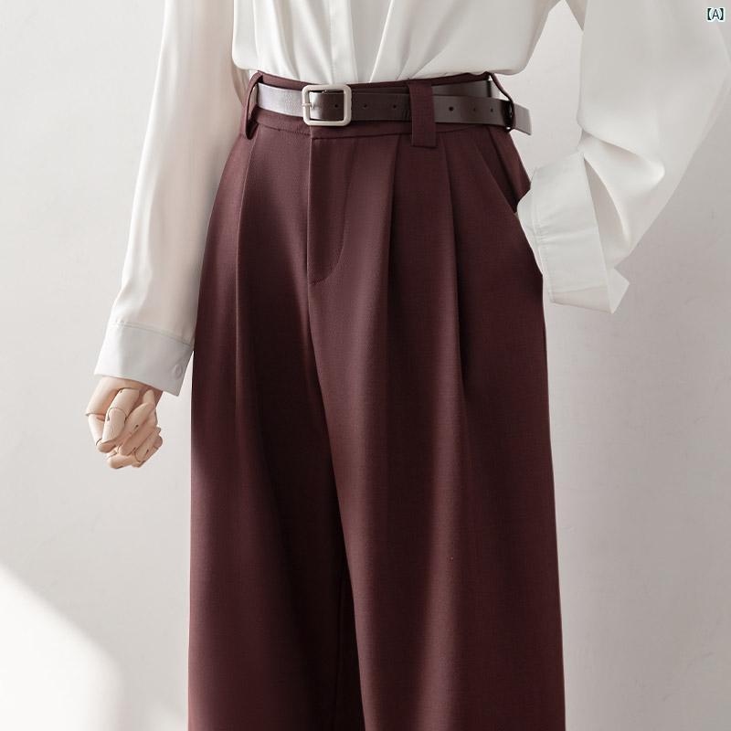 アンカー レッド ストレート レッグ カジュアル パンツ 床丈 レディース 秋 ハイウエスト スーツ ナロ..