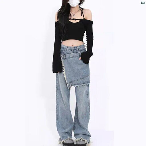 レディース ファッション コーデ 春 夏 秋 フェイク ツー ストレート レッグ デニムパンツ レディース レディース ファッション コーデ 春 夏 秋 フェイク ツー ストレート レッグ デニムパンツ レディース