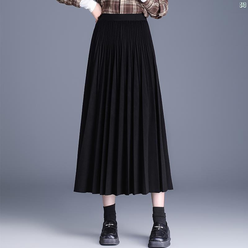 レディース　ファッション　コーデ　春　夏　秋 プリーツスカート レディース 秋冬 厚手 ウール スカート Aラインイン ミドル丈 ハイウエスト スリム