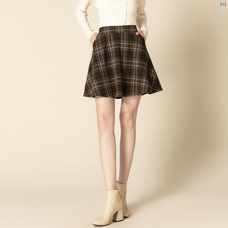 レディース　ファッション　コーデ　春　夏　春秋秋 レディース チェック柄 プリーツスカート 小柄 股間 カバー 細見 え ハイウエスト Aラインイン スカート レトロ ショート