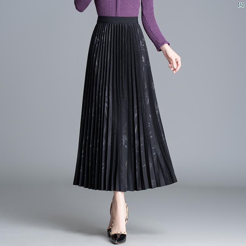 レディース　ファッション　コーデ　春　夏　秋 エンボス 加工 Aラインイン イン スリム スカート レディース 春秋 韓国 ハイウエスト プリーツスカート カバー ミドル丈(4)