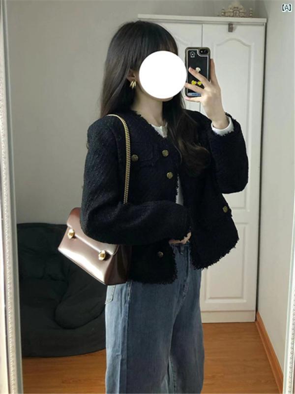 レディース　ファッション　コーデ　春　夏　秋 レディース ブラック 小柄 香り ジャケット 春秋 韓国 ハイエンド ショート トップ