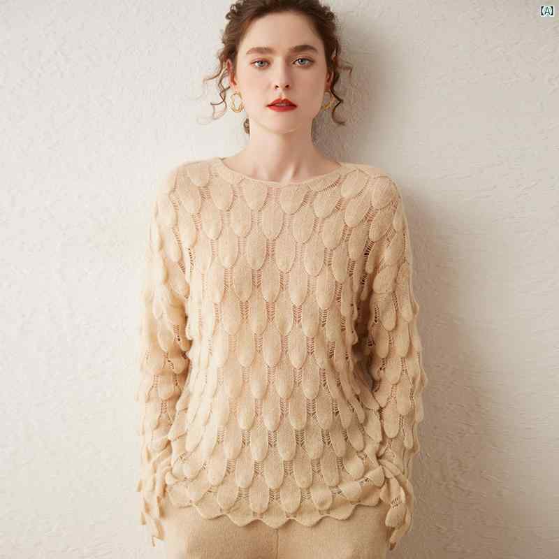 レディース ファッション コーデ 春 夏 秋 カウンター Rongmei Yishang ラウンドネック 100 セーター フェザー 付き 立体 ニット