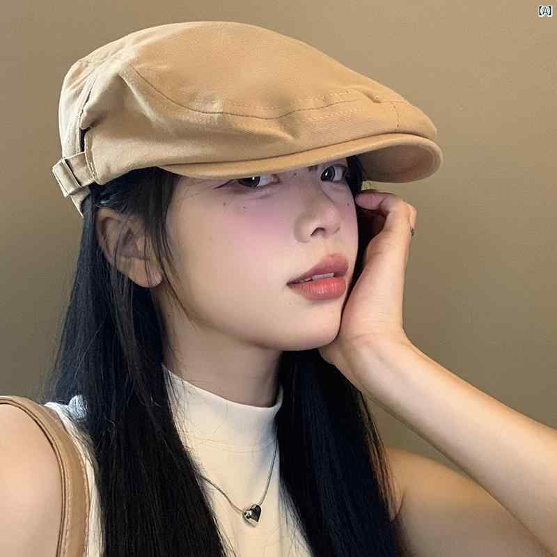 レトロ カーキ レター フォワード ハット レディース 秋冬 ベレー 帽 大きい 頭囲 見せ 顔 小 逆 着用 ..