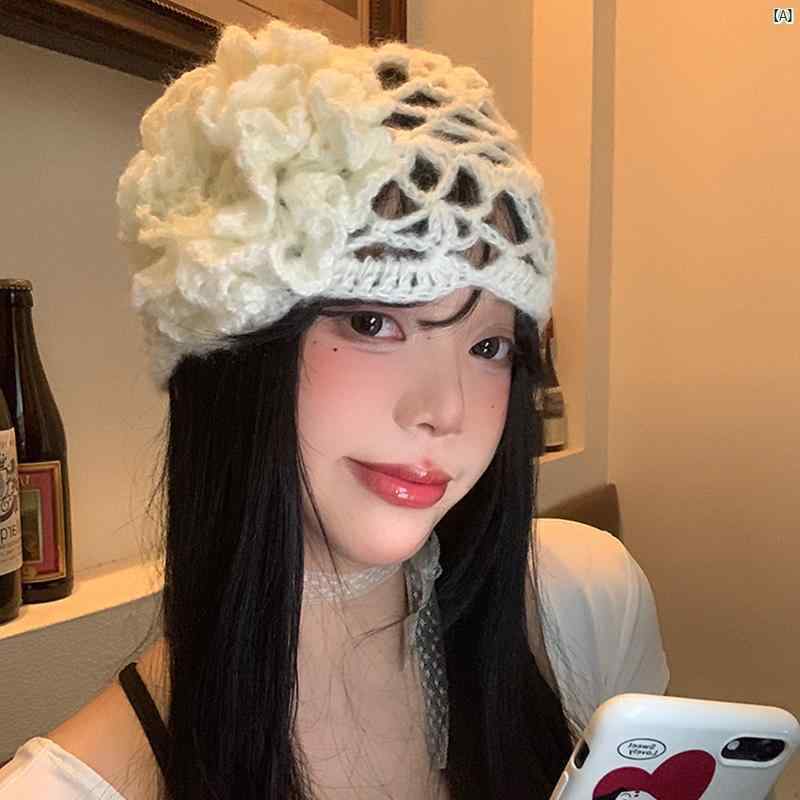 レトロ 花 帽子 レディース 韓国 イン 顔 見せ 小柄 ウール 大きい 頭囲 ニット