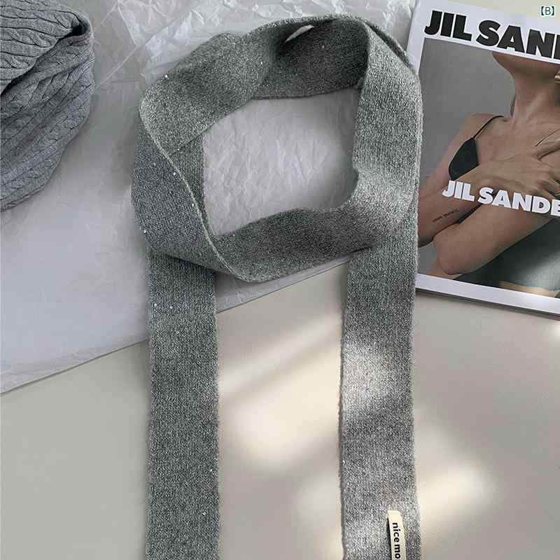 秋冬 レディース ブラック スパンコール 細い スカーフ 韓国 レトロ 薄手 ニット ウール 狭い ネック