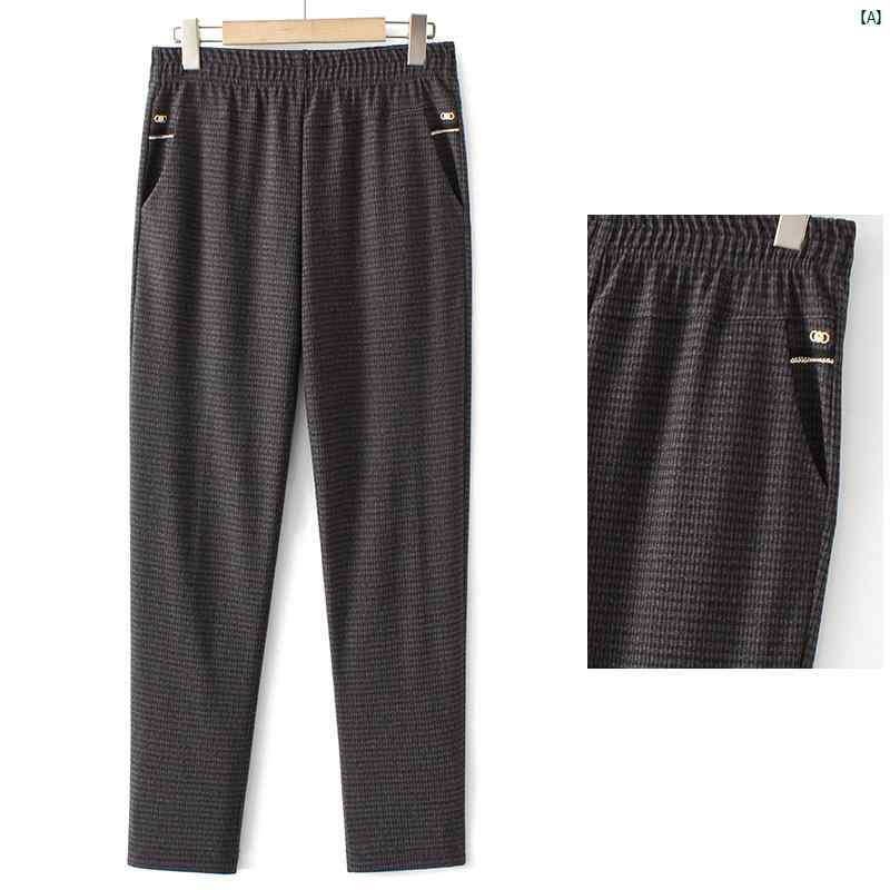 レディース ファッション 大歳 マダム コーデ 春 夏 秋 高 者 レディース ズボン 春秋 ハイウエスト ストレート レッグ ゴム ウエスト たり 老婦歳