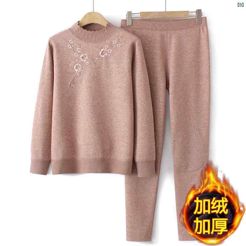 レディース　ファッション　大歳　マダム　コーデ　春　夏　秋 母 秋冬 ベルベット サーマル 下着 2点 スーツおばあちゃん高 者 妻 服装 厚手 セーター高 服