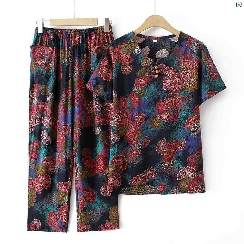 レディース　ファッション　大歳　マダム　コーデ　春　夏　秋 高 者 夏服 コットン 半袖 二点 セットおばあちゃん 服お ばあさん 服 70歳お母さん たり スーツ