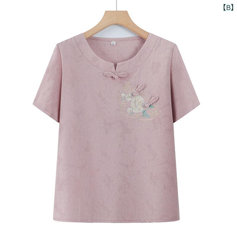 Tシャツ レディース 半袖 トップス カットソー カジュアル 上着 ルームウェア 麻 綿 コットン 混 接触冷感 薄手 通気性 吸湿 速乾 涼しい 快適 ゆったり 体系カバー 婦人服 ミセス シニア 母親 お母さん 祖母 おばあちゃん プレゼント 普段使 primes-shop-10266746 プライムズ商店 サンプル画像2
