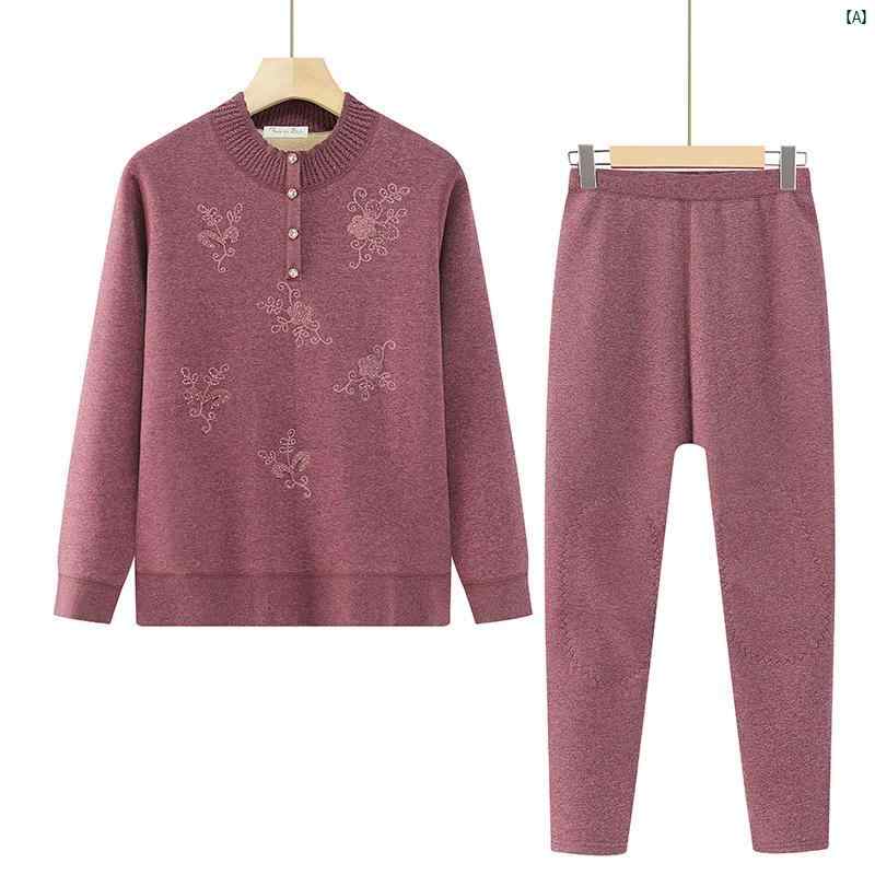 レディース ファッション 大歳 マダム コーデ 春 夏 秋 高者用 秋冬 ベルベット 保温 下着 セット 厚手 セーターおばあちゃん 服装 秋服 長ズボン