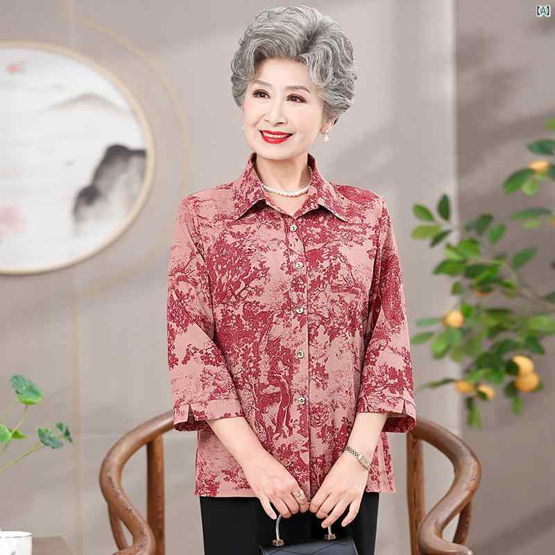 レディース　ファッション　大歳　マダム　コーデ　春　夏　秋 夏用 シャツおばあちゃん 薄手お母さん シャツお ばあさん 服