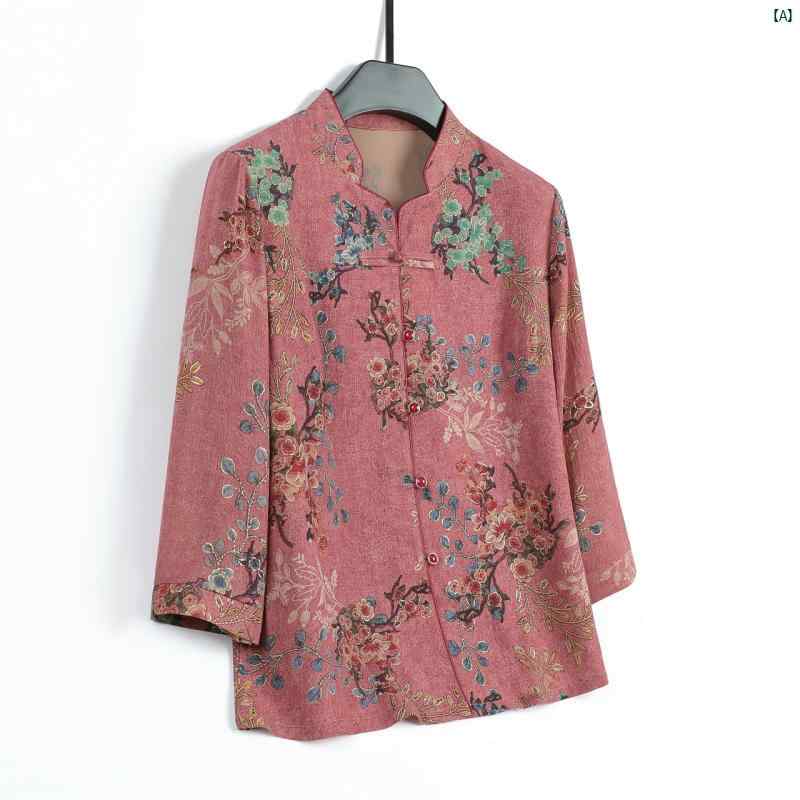 レディース　ファッション　大歳　マダム　コーデ　春　夏　ばあちゃん 春服 レディース中 袖 シャツお母さん 春秋 薄着 老婦歳 唐服(4)