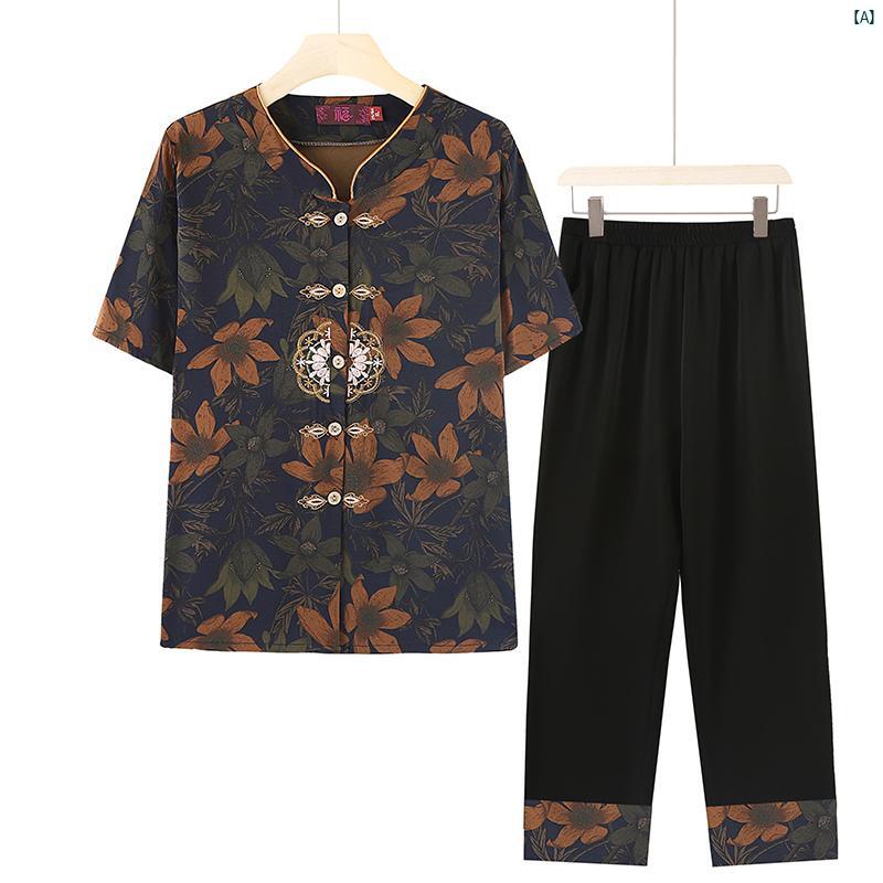 レディース　ファッション　大歳　マダム　コーデ　春　夏　秋 高 者 サマー スーツ レディース 薄手 大きいサイズおばあちゃん トップス 70歳 80歳お母さん 伸縮性 パンツ