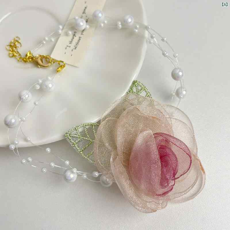 Y2K ファッション　2000 サテン メッシュ 立体 フラワー パールネックレス インフォレスト スーパー フェアリー ネック ネックレス ハ..