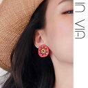 レディース ファッション コーデ 春 夏 秋 ファッション小物 イヤリング ホリデー 夏 レッド 丸い 花 レディース シルバー