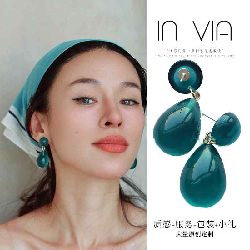 レディース　ファッション　コーデ　春　夏　秋　ファッション小物 invia 湖 ブルー 水滴 海辺 スターリングシルバー イヤリング ホリデー レディース レトロ 誇張 イヤリング し