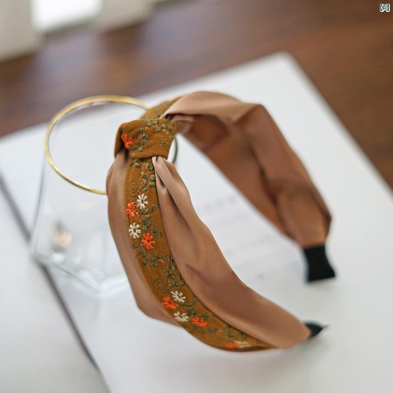 レディース　ファッション　コーデ　春　夏　秋　ファッション小物 レトロ エスニック 刺繍入り 結び目 メイラード ヘッド バンド 高さ 頭蓋 骨 幅 ハイエンド ヘア ホール レディース